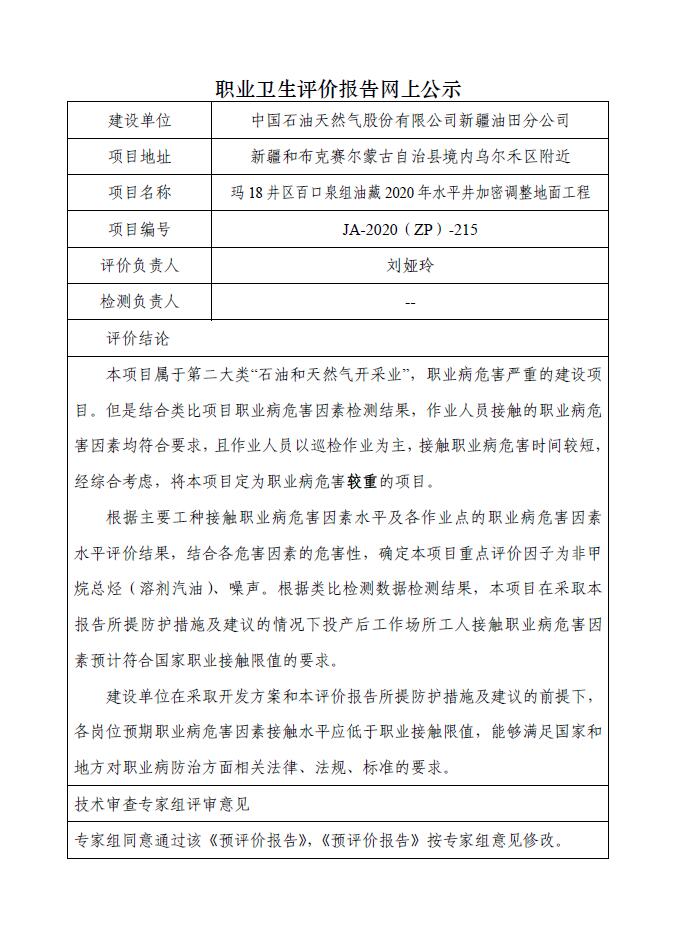 JA-2020(ZP)-215中國石油新疆油田分公司瑪18井區(qū)百口泉組油藏2020年水平井加密調(diào)整地面工程職業(yè)病危害預(yù)評(píng)價(jià).jpg