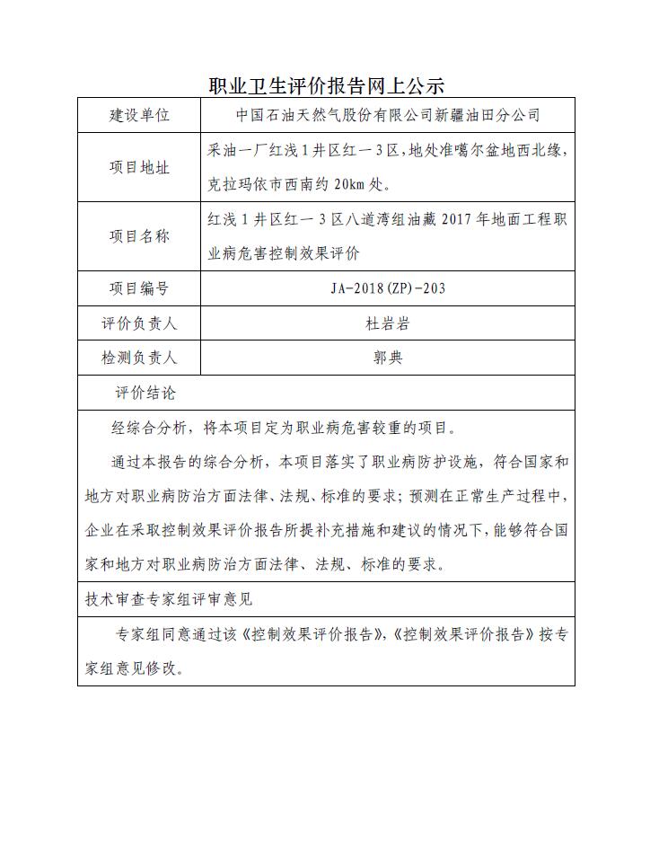 JA-2018(ZP)-203紅淺1井區(qū)紅一3區(qū)八道灣組油藏2017年地面工程職業(yè)病危害控制效果評價.jpg